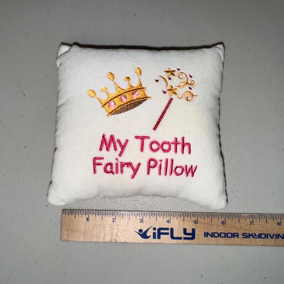 Tooth Fairy Pillow Secret Money Pocket Embroidered Crown Wand Kids Keepsake - Picture 4 of 7